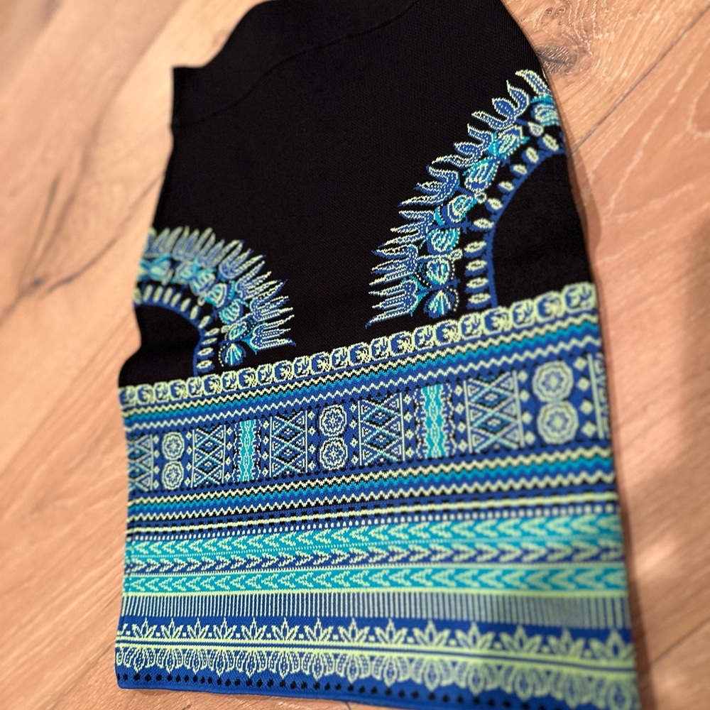 BCBGMaxAzria Black Dress with Blue and Green Accents
